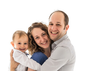 Family father mother son daughter kid studio photo white background