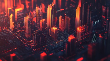 Fototapeta premium Abstract FinTech Cityscape with Warm Light Elements