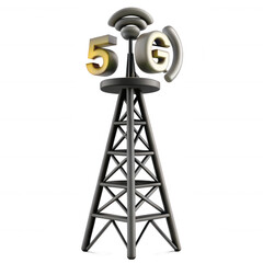 Obraz premium A 3D render of a communication tower with a large 5G symbol, showcasing modern technology and connectivity advancements.