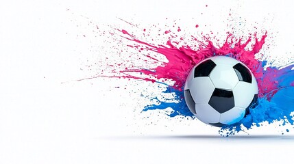 Soccer ball in pink and blue paint splash.