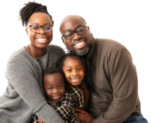 Family father mother son daughter kid studio photo white background