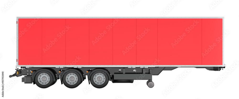 Poster red isothermal semi-trailer. side view, 3d rendering isolated on transparent background