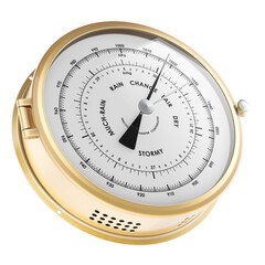 Golden Barometer, analog barometer. 3D rendering isolated on transparent background