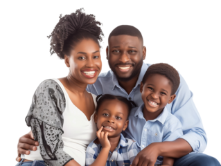 Family father mother son daughter kid studio photo white background