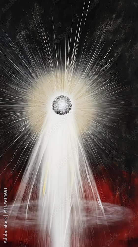 Poster abstract representation of light emanating from a central orb with a dramatic contrast in colors
