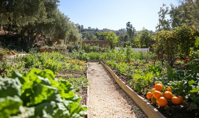 This image shows a water-efficient drip irrigation system installed in an organic salad garden