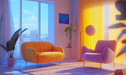 Stylish Living Room. Modern Interior Design Background. .