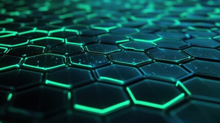 Obraz premium Abstract glowing green hexagon pattern.