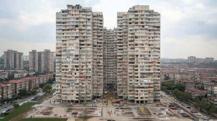 Fototapeta premium Twin Towers in Urban Landscape: A City's Architectural Marvel