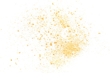 Pile biscuit crumbs flying, isolated on white, clipping path