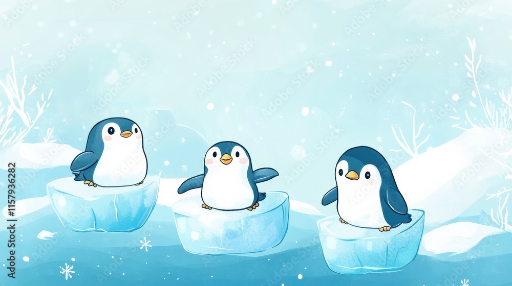 Leinwandbilder playful penguins enjoying their time on floating icebergs in a serene icy landscape with space for t