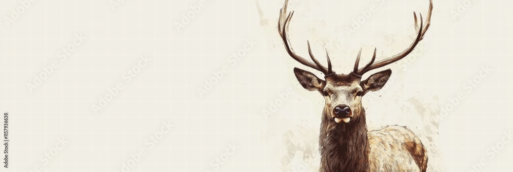 Leinwandbilder elegant illustrated deer with branching antlers and ample copy space for creative use in design proj