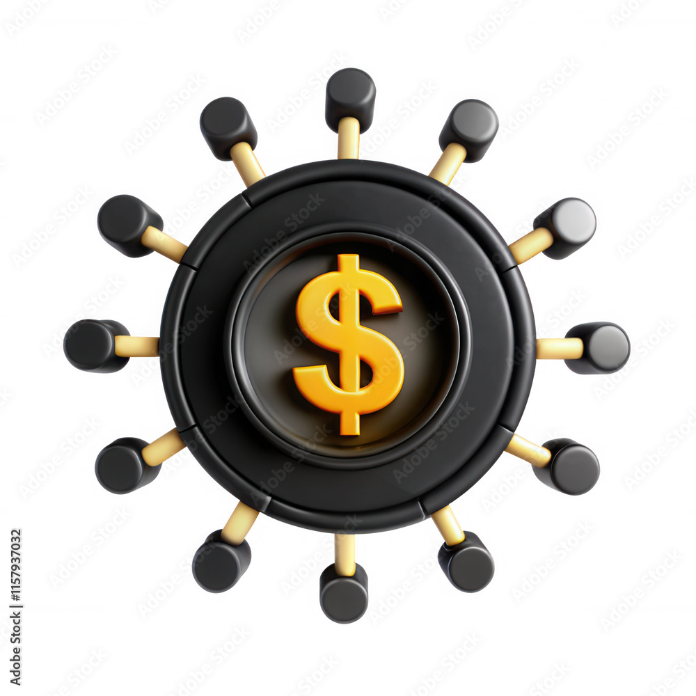 Poster this image displays a stylized 3d model of a dollar sign surrounded by nodes, emphasizing finance an