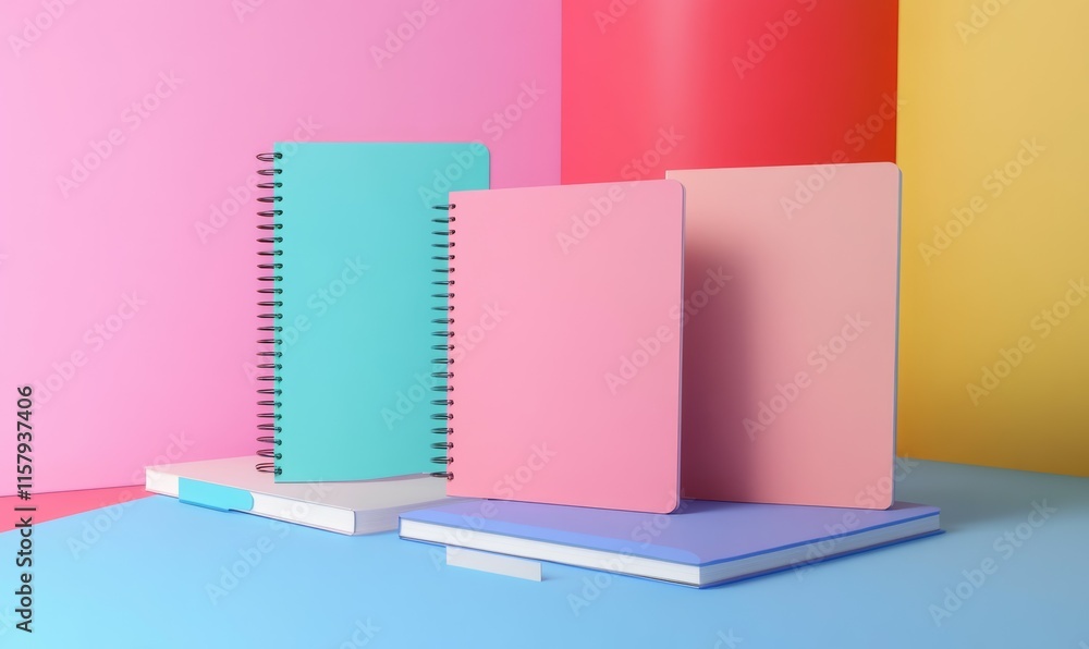 Poster the a4 format spiral binding notebook mockup is rendered in 3d and rendered with three different ang