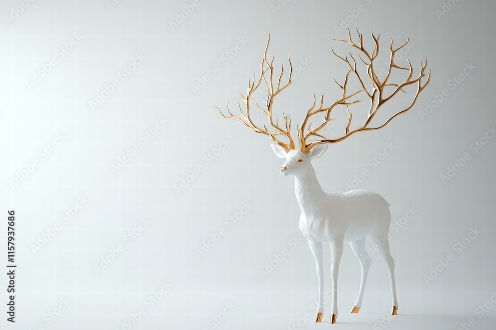 Fototapete elegant deer with intricate branching antlers on a white background for mock up purposes. generative