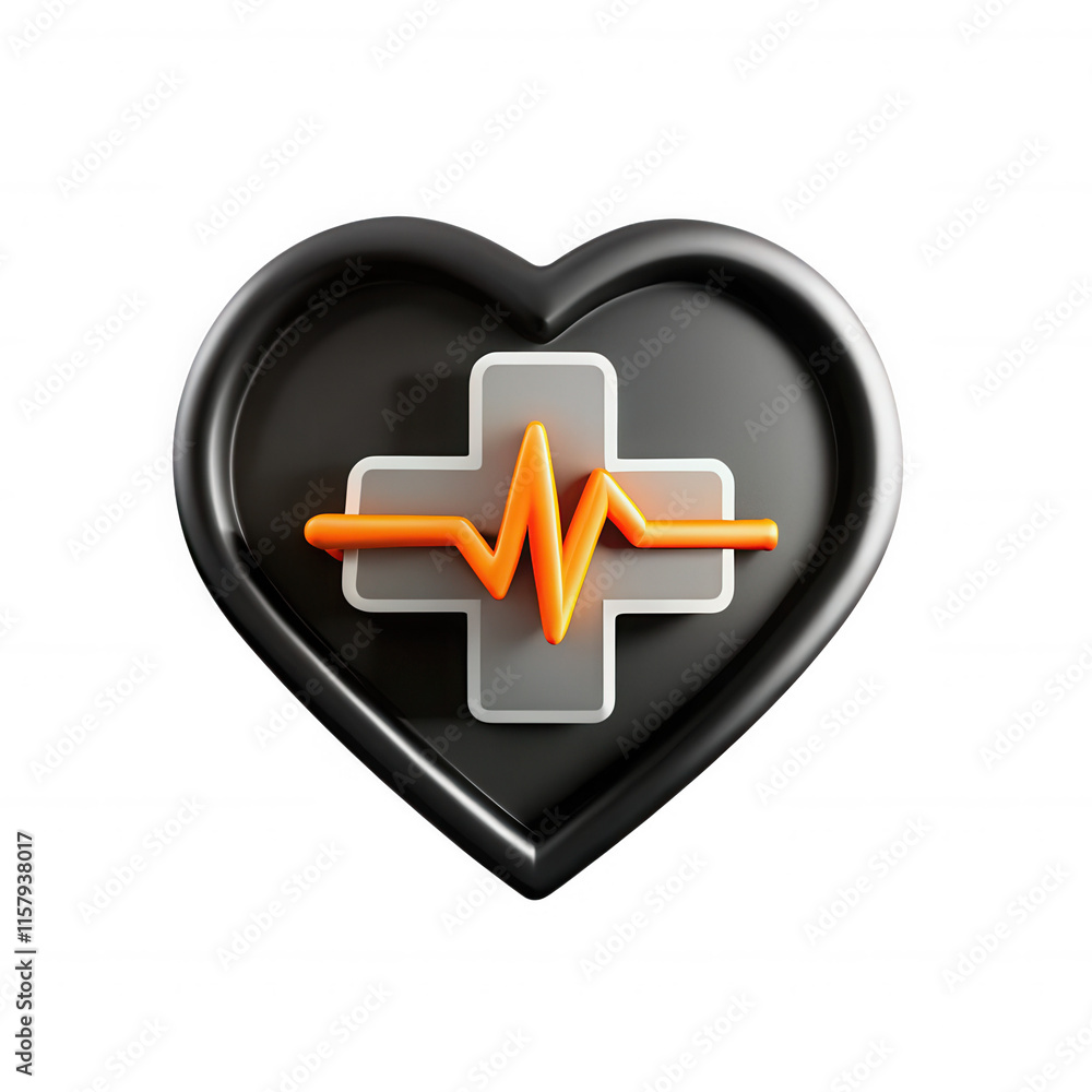 Aufkleber this 3d model features a heart shape with a medical cross and an ecg line, representing health and c