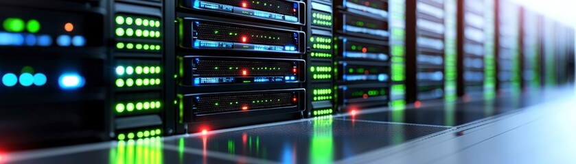 Fototapeta premium High-Tech Server Room Data Center Infrastructure Technology