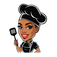 African American Female Chef Vector - Stylish Culinary Character Design
