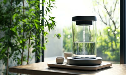 The theme of the generative AI is a water filtration system for home use, providing drinkable soft liquid