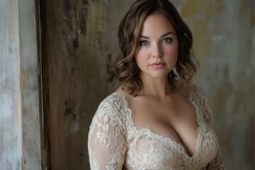 Fototapeta premium An average woman in a lace dress.