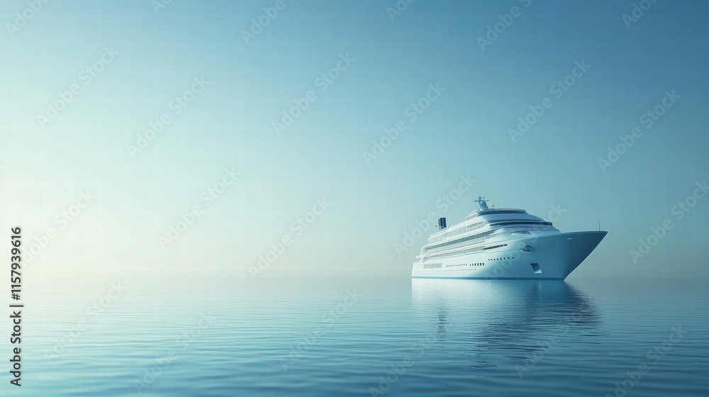 Poster Luxury cruise ship sailing peacefully on calm waters with provision for adding text. Generative AI