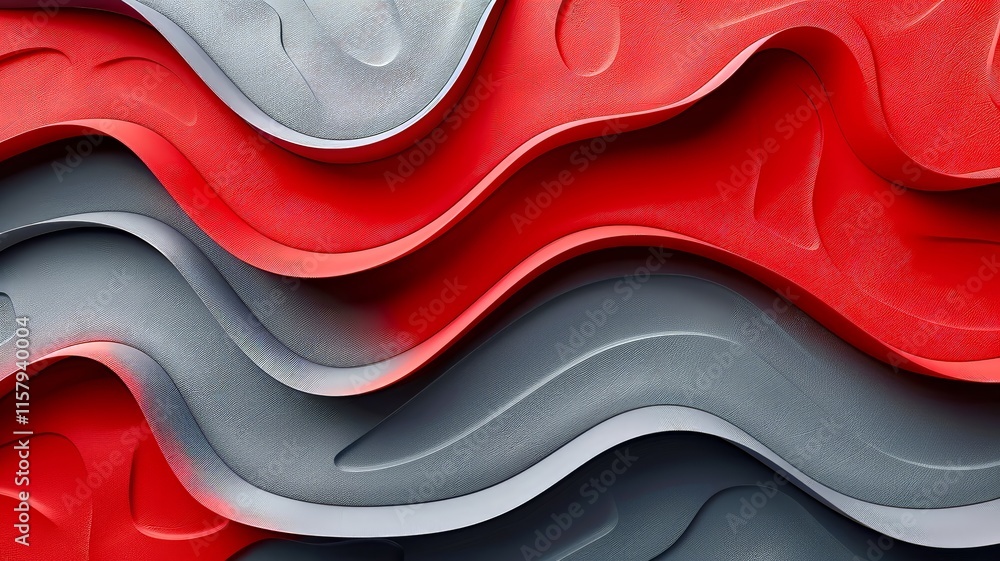 Poster creative design of textured waves in red and gray hues on a smooth surface