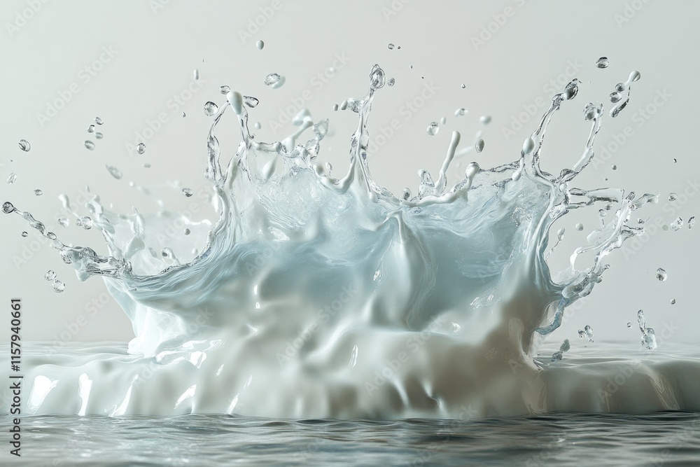 Poster a mesmerizing splash of liquid, creating a dynamic crown of creamy white texture against a muted bac