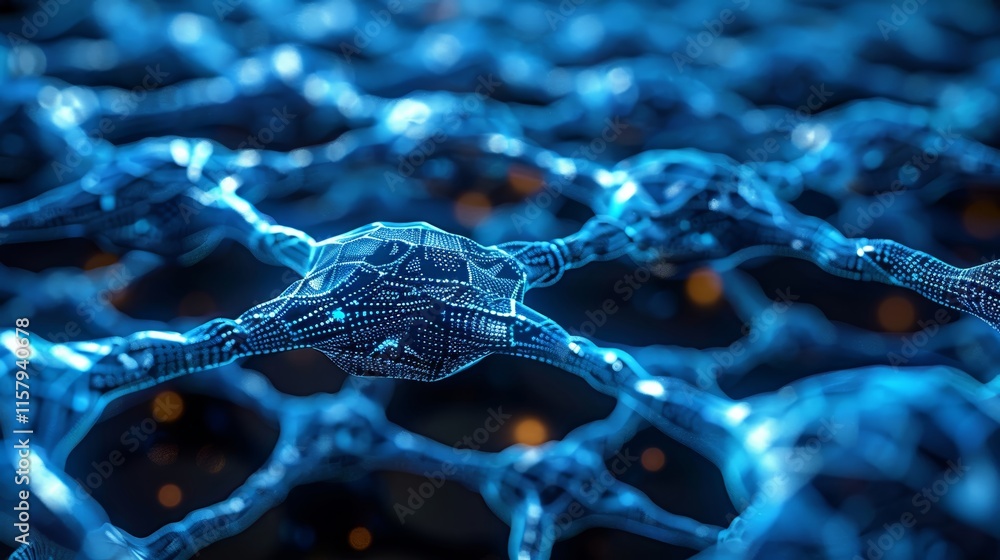 Poster digital representation of interconnected neurons in a futuristic network