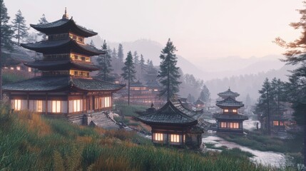 Obraz premium Scenic Hilltop Monasteries with Soft Valley Backdrop