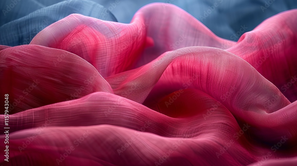 Aufkleber delicate layers of sheer fabric in vibrant red and soft blue flow gently, creating a serene visual a
