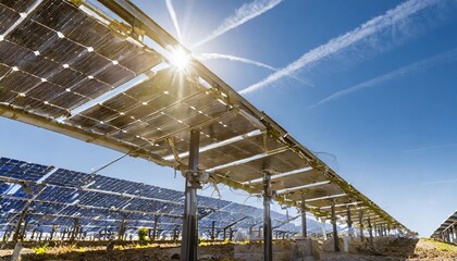Bright Solar Panels Harvesting Energy Under a Clear Blue Sky