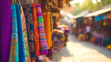 Fototapeta premium Vibrant Textiles in Colorful Market Scene