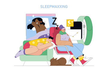 Sleepmaxxing. Flat Vector Illustration