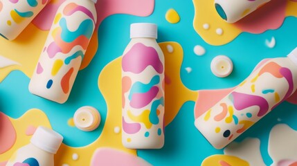 Colorful Milk Bottles on Artistic Background
