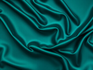 Fototapeta premium Elegant teal satin fabric with flowing drapes and shimmering texture. Perfect for backgrounds, fashion, and luxurious design concepts. Generative AI