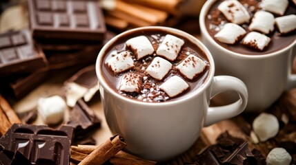 Fototapeta premium Hot Chocolate with Marshmallows on White Background