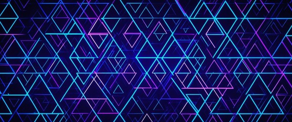 Vibrant neon geometric pattern with triangular shapes in glowing blue and purple
