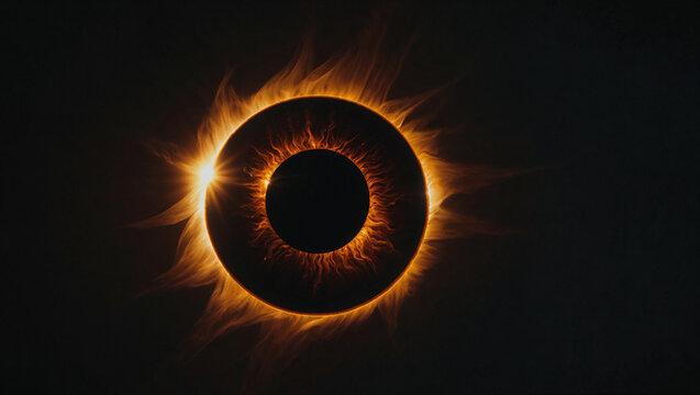 A hyper-detailed eye reflecting a glowing solar eclipse in the iris, highlighting awe-inspiring natural phenomena and cosmic wonder.