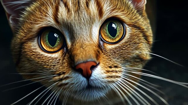 Striking close-up of a curious tabby cat exploring its surroundings at home in the afternoon light