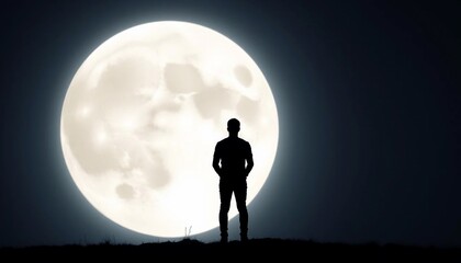 Obraz premium Man Silhouette Full Moon Night Sky Peaceful Scene Nature Photography