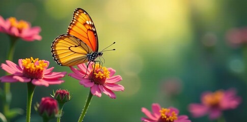 Obraz premium butterflies sipping nectar from flowers, sweet scents fill air, perfume, delicate shapes