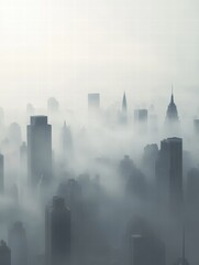 Fototapeta premium Dense smog enveloping sprawling city skyline creates a mysterious urban landscape impacting visibility. Generative AI