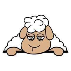 Sheep Tired Bored Behind Fence Wall Sign Looking Design Lover Art Vector Illustration Card T-Shirt Poster Sticker Graphic Print Decorative Drawing Isolated Logo Decoration Symbol Creative Cool Style
