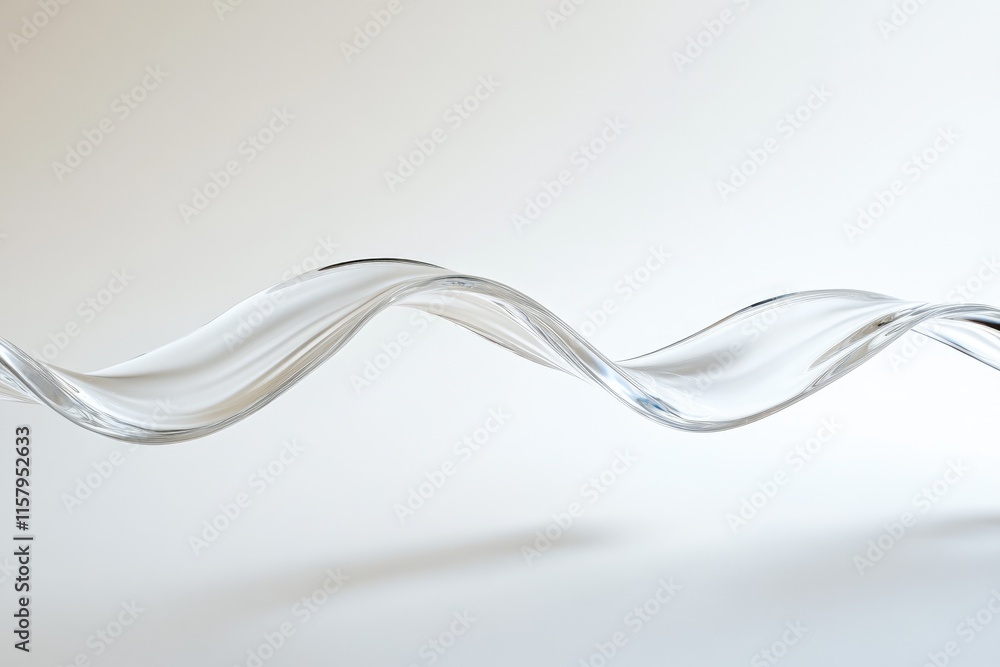 Poster abstract flowing transparent liquid, creating a wavy, elegant, and dynamic form against a plain back