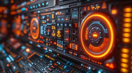 Fototapeta premium Craft a neon display of system administration symbols, featuring illuminated