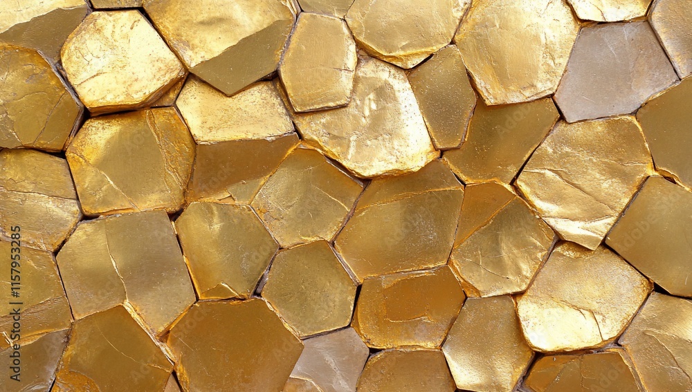 Poster a close-up view of hexagonal golden tiles creating a decorative surface.