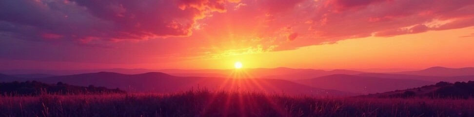 Fototapeta premium Warm golden hues paint the horizon as the sky transforms into a kaleidoscope of colors, warm, sunset, purple