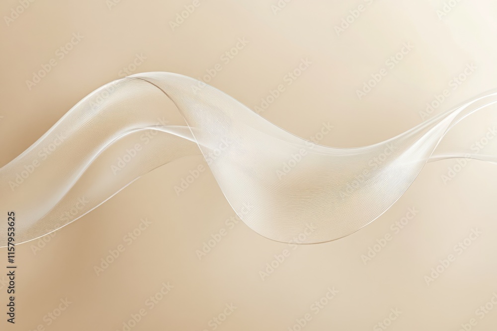 Poster abstract beige background with flowing, translucent, wavy lines creating a elegant and minimalist de