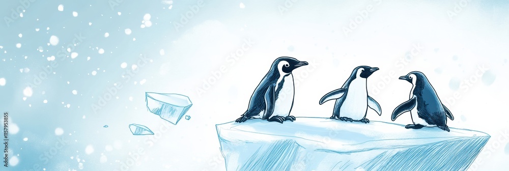 Leinwandbilder playful penguins gathered on floating icebergs creating a cheerful winter atmosphere with plenty of 