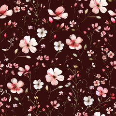Seamless Pattern Design with Pink Floral Branches and Leaves on a Background – Perfect for Home Textiles, Fabric Design, Wall Decor, Scrapbooking, Digital Paper, Notebooks, and More